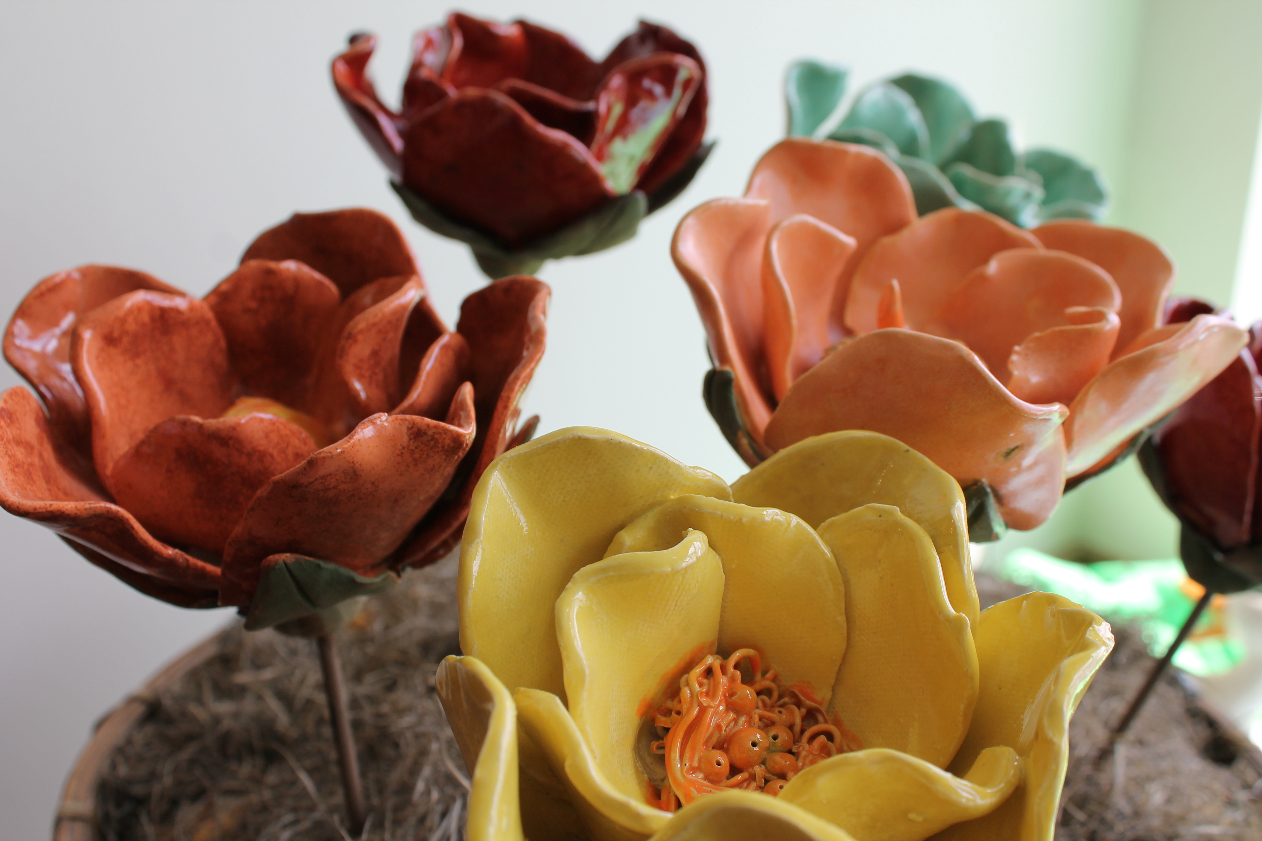  Assorted flowers in a rustic basket.