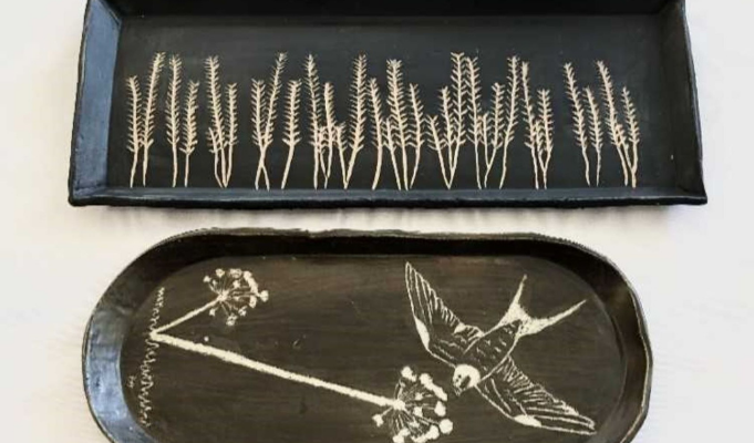 Create a sgraffito tray from clay at Sunshine Studios in Maumee Ohio 