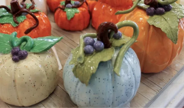 Pinch pot pumpkins created from clay at the Sunshine Studio in Maumee Ohio 