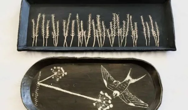Create a sgraffito tray from clay at Sunshine Studios in Maumee Ohio 