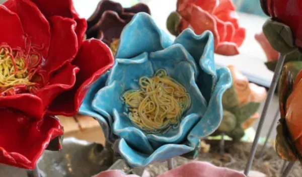 Handmade ceramic garden flower created during a clay art class at Sunshine Studios in Maumee.